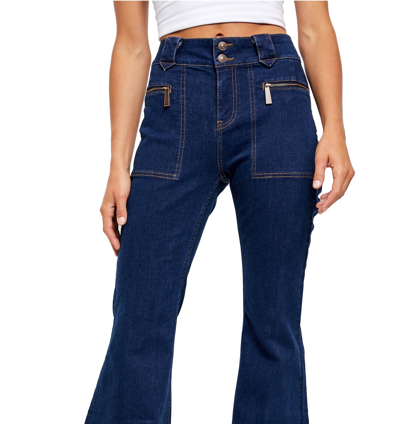 Calça Jeans Flare Layla Cintura Alta Feminina Free People Azul Tamanho 24