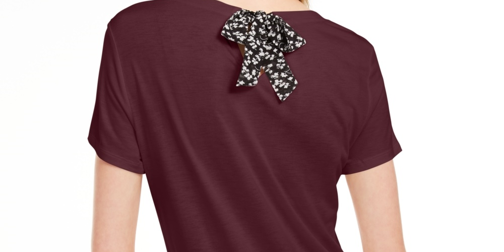 Camiseta feminina lisa com amarração nas costas Maison Jules, vinho, tamanho XX-G