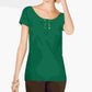 INC International Concepts Camiseta feminina lisa, manga curta, gola redonda, verde, tamanho pequeno