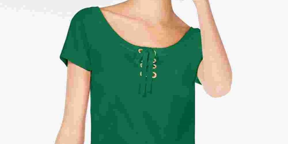 INC International Concepts Camiseta feminina lisa, manga curta, gola redonda, verde, tamanho pequeno