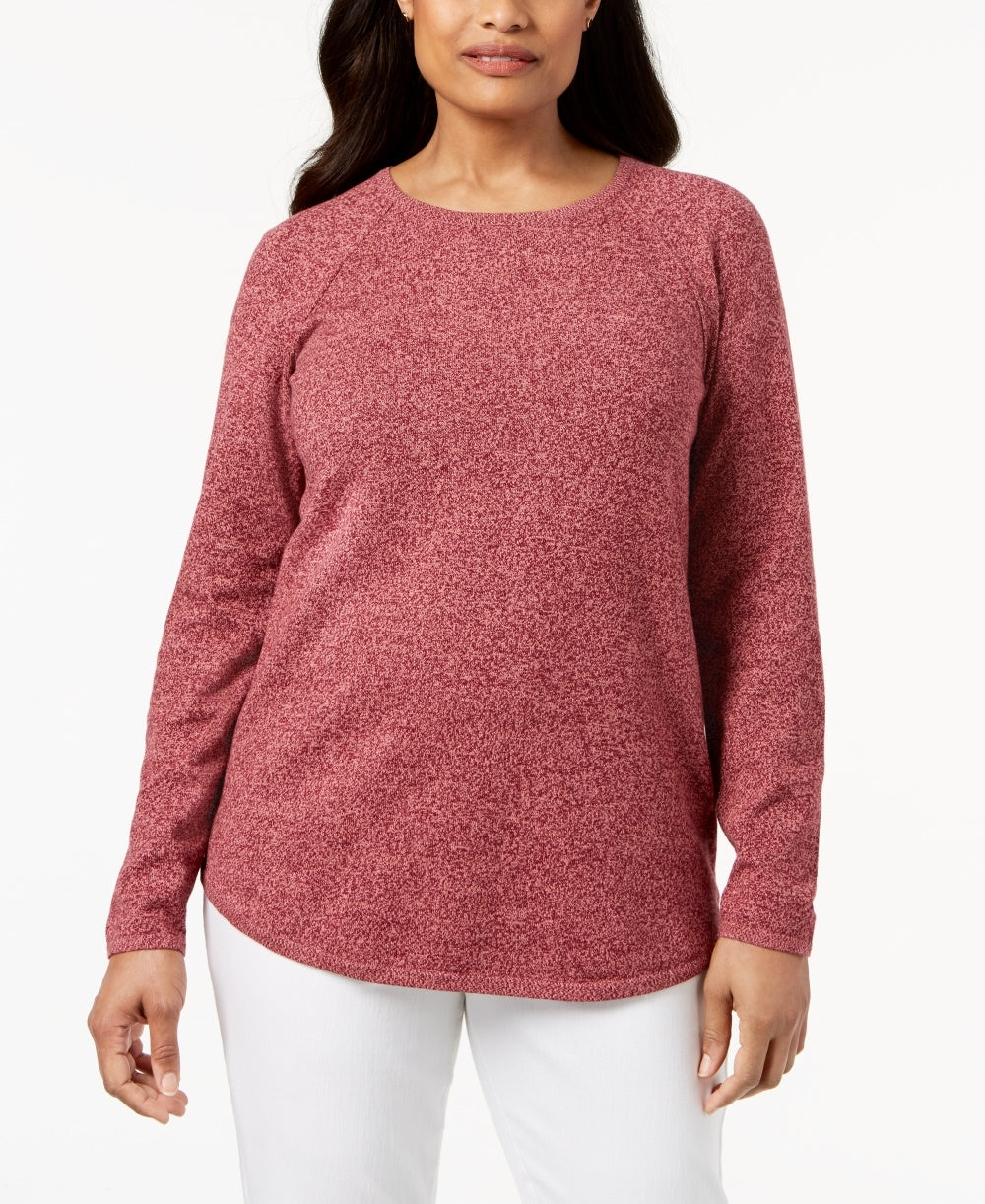 Camiseta feminina Karen Scott com gola redonda e manga comprida mesclada, tamanho pequeno, vermelha