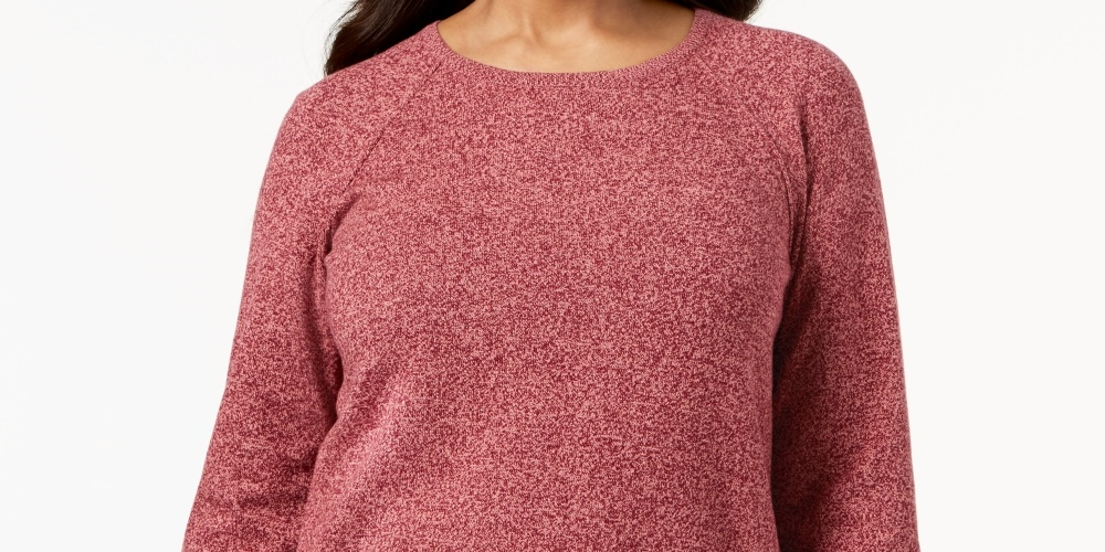 Camiseta feminina Karen Scott com gola redonda e manga comprida mesclada, tamanho pequeno, vermelha