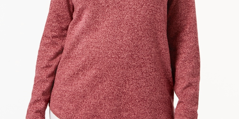 Camiseta feminina Karen Scott com gola redonda e manga comprida mesclada, tamanho pequeno, vermelha