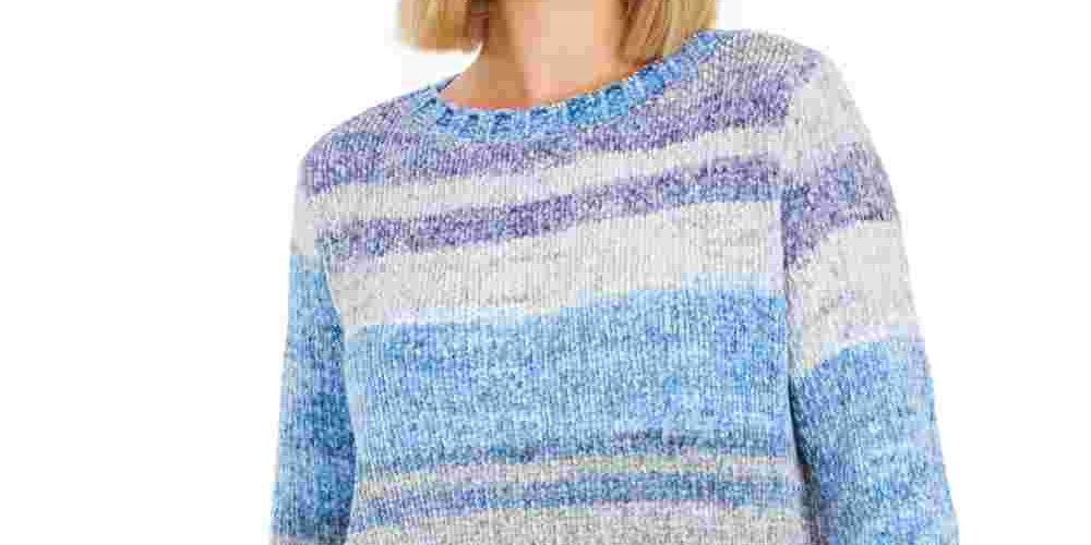 Suéter Feminino Estilo &amp; Co Chenille Tingido com Estampas Espaciais Azul Tamanho P