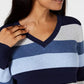 Karen Scott Suéter Feminino de Algodão com Decote em V e Blocos de Cores Azul Tamanho XS
