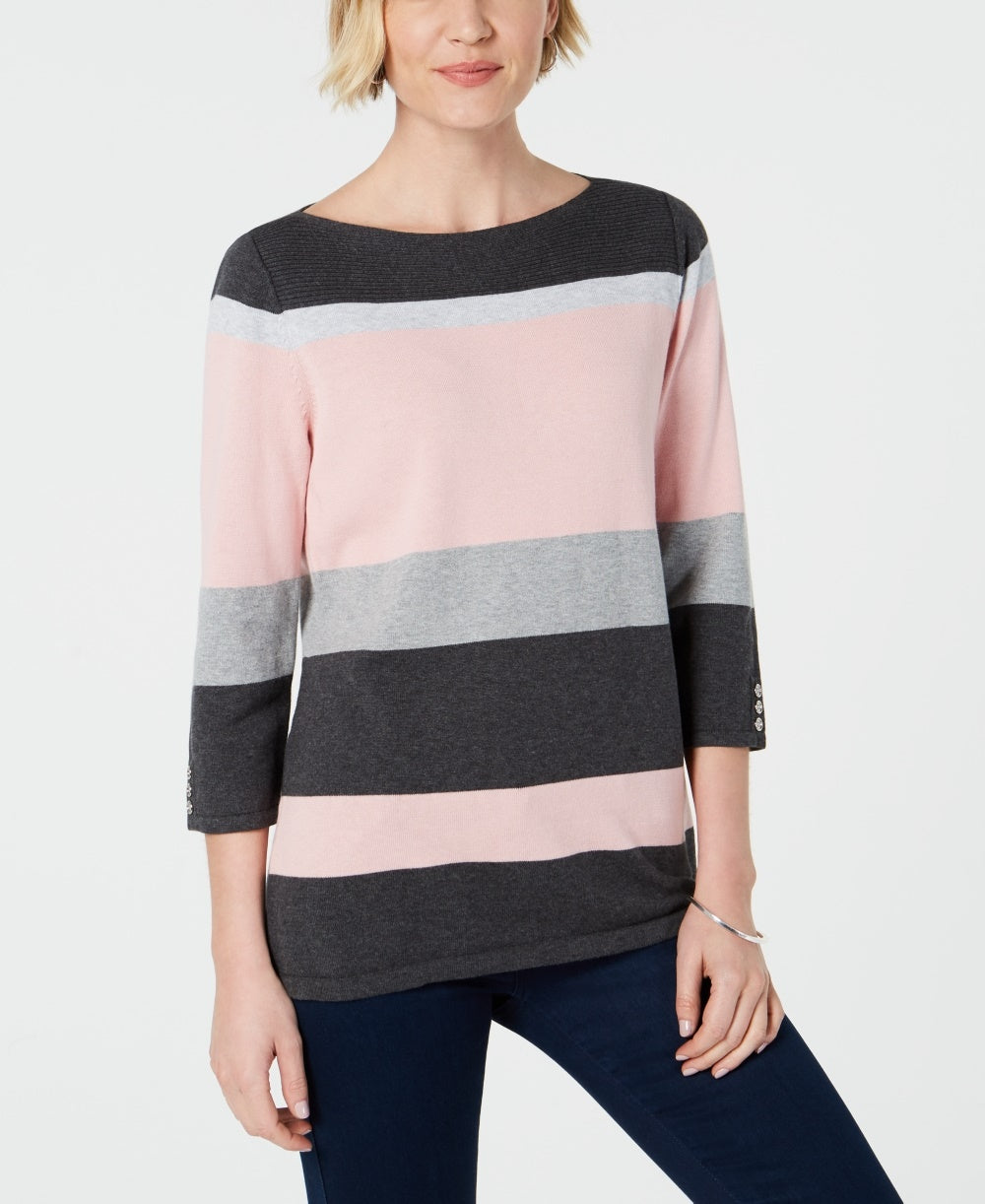 Karen Scott Suéter Listrado Feminino Gola Canoa Médio Vermelho Tamanho XS