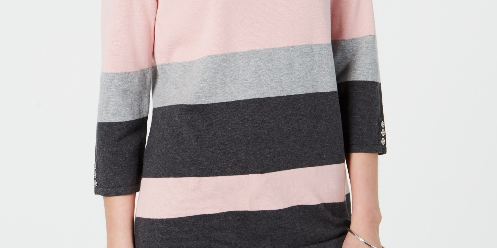 Karen Scott Suéter Listrado Feminino Gola Canoa Médio Vermelho Tamanho XS