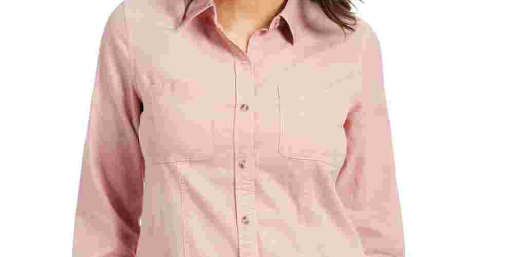 Camisa feminina de veludo cotelê liso Charter Club rosa tamanho XX-G