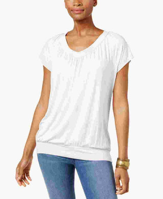 Camiseta feminina Bluson da coleção JM, branca, tamanho pequeno