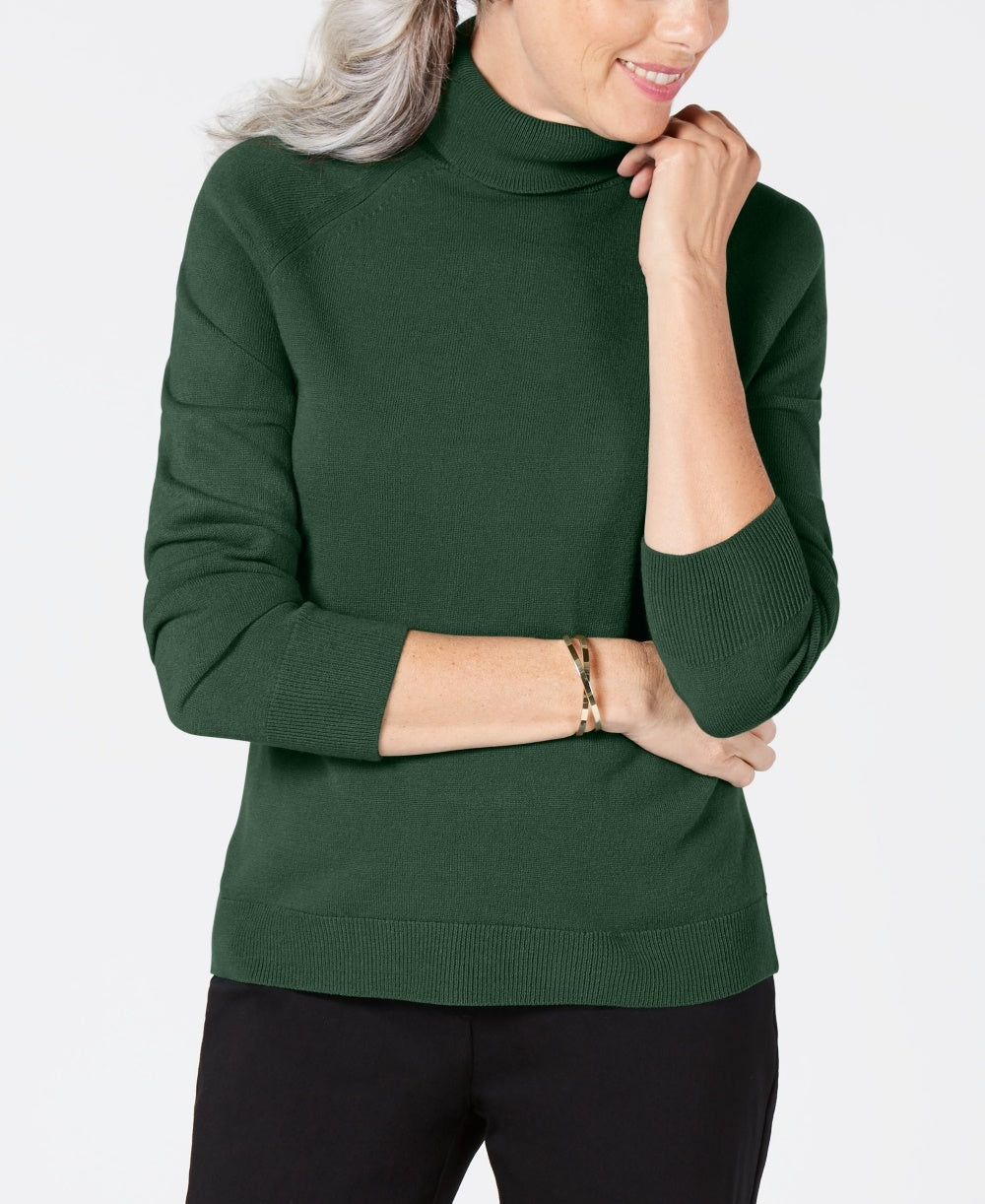 Karen Scott Suéter Feminino Petite Luxsoft Gola Alta Verde Tamanho PS