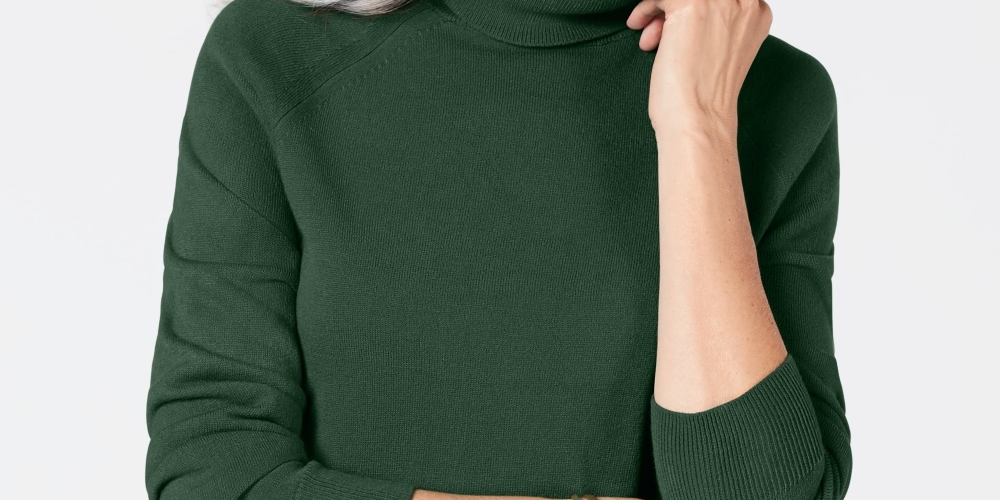 Karen Scott Suéter Feminino Petite Luxsoft Gola Alta Verde Tamanho PS