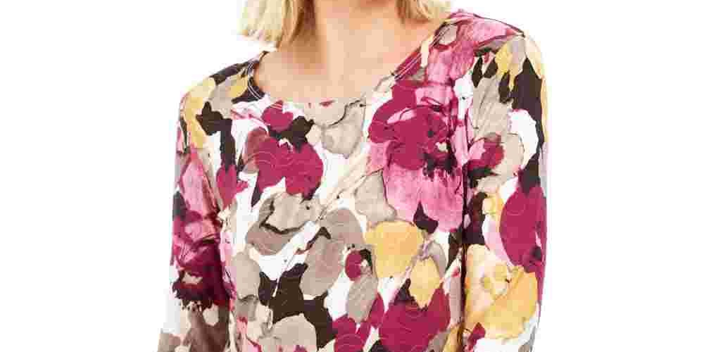 JM Collection Top Feminino Estampado em Jacquard, Branco, Tamanho Pequeno