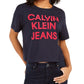Camiseta jeans feminina Calvin Klein cropped com logo azul tamanho G