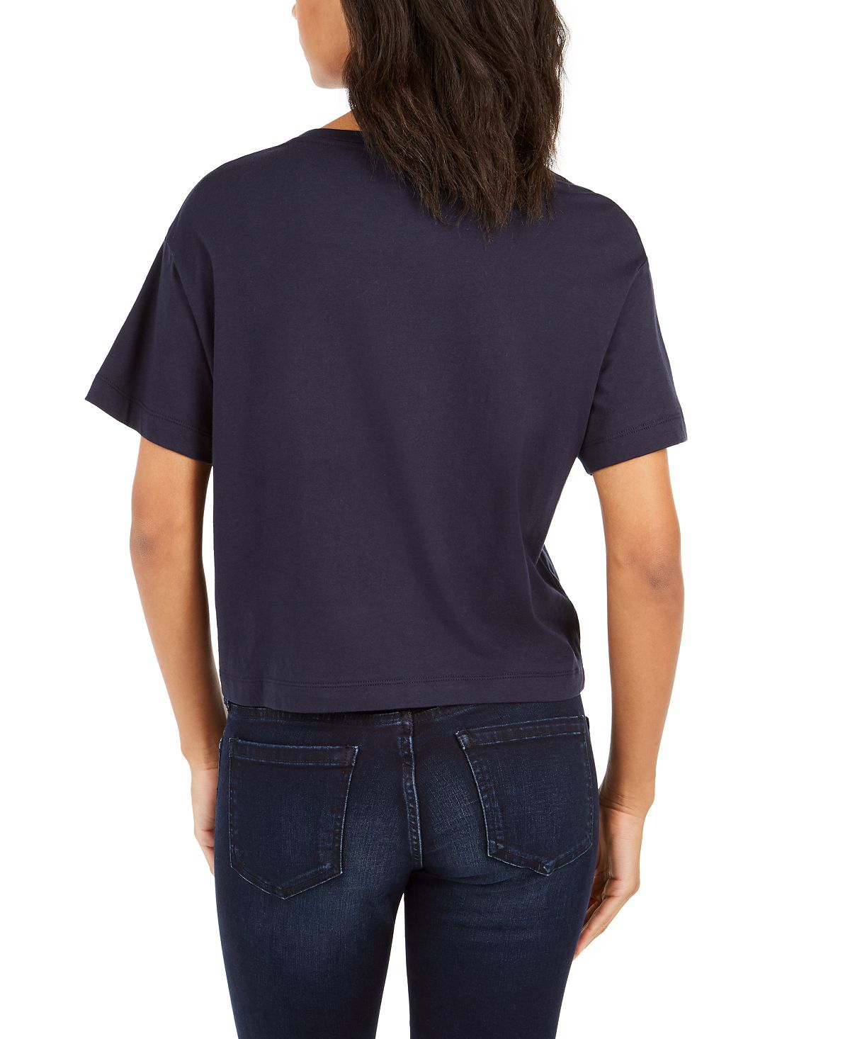Camiseta jeans feminina Calvin Klein cropped com logo azul tamanho G