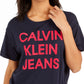 Camiseta jeans feminina Calvin Klein cropped com logo azul tamanho G