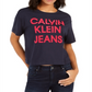 Camiseta jeans feminina Calvin Klein cropped com logo azul tamanho G