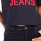Camiseta jeans feminina Calvin Klein cropped com logo azul tamanho G