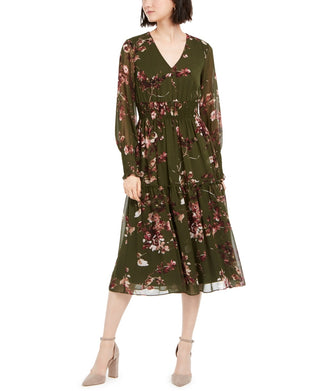 Vestido feminino Taylor com estampa floral e decote em V, verde, tamanho 12