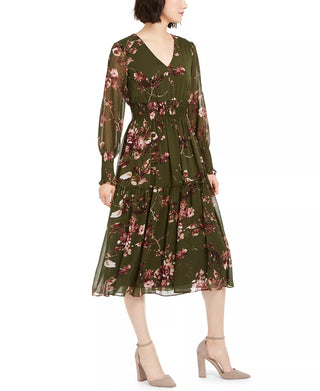 Vestido feminino Taylor com estampa floral e decote em V, verde, tamanho 12