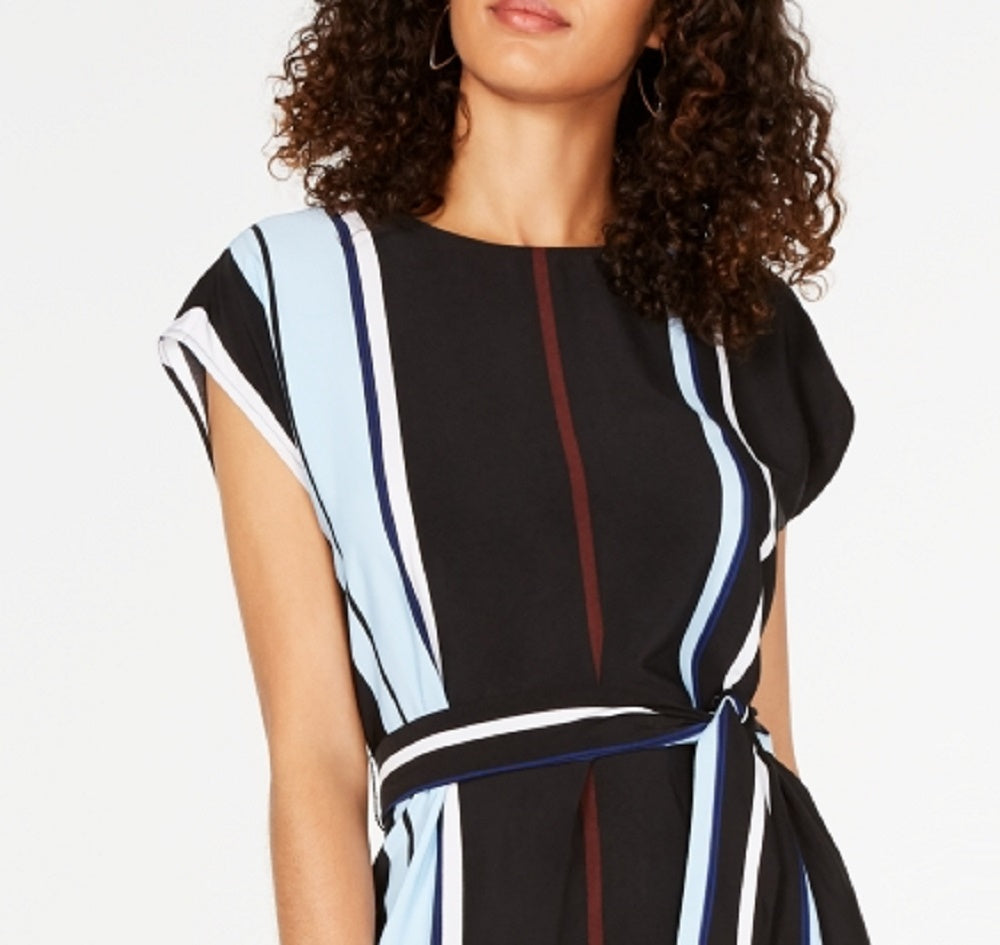 Vestido midi listrado com cinto Alfani feminino, preto, tamanho 8, pequeno