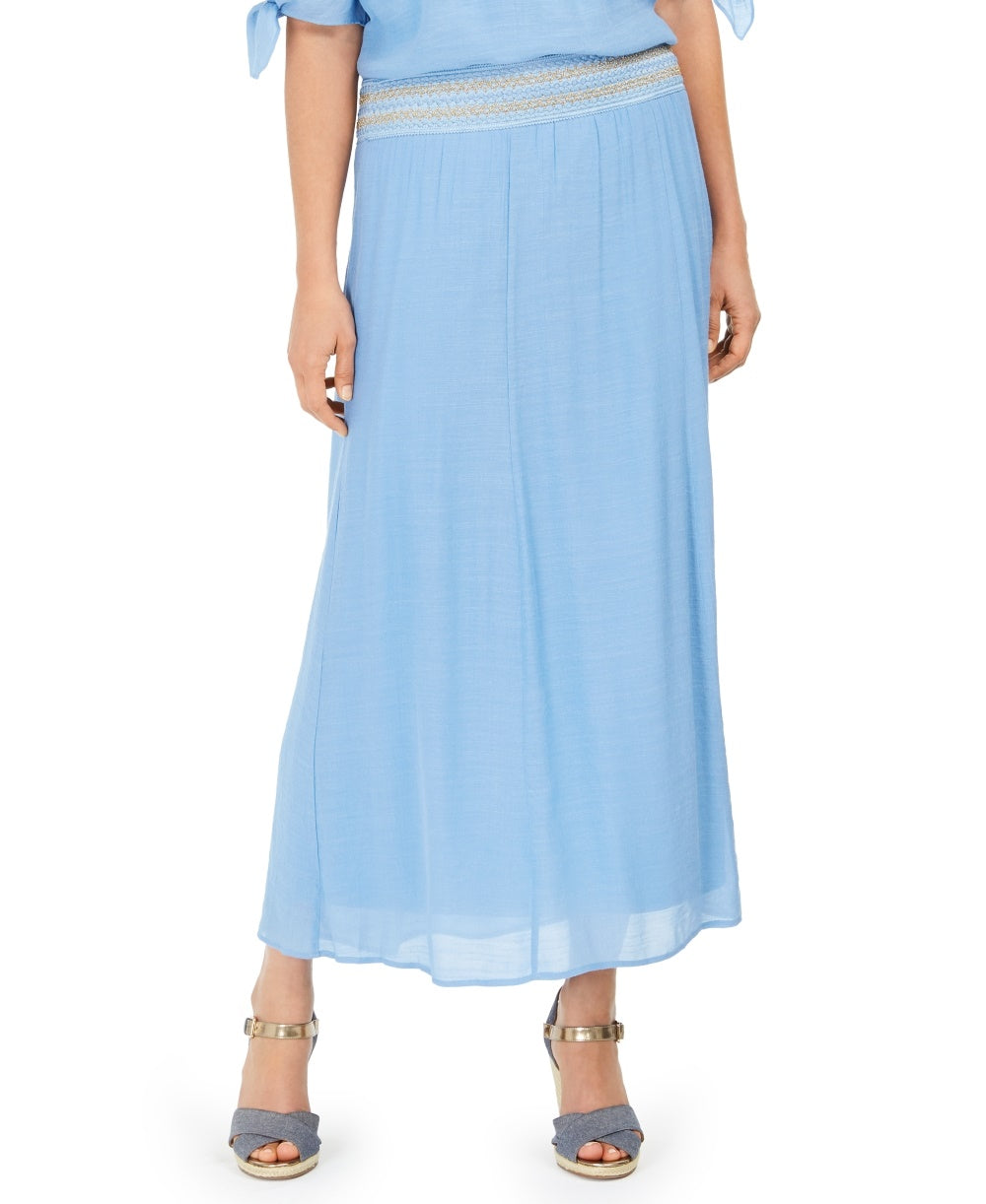 Saia longa feminina de gaze amassada JM Collection, azul, tamanho médio