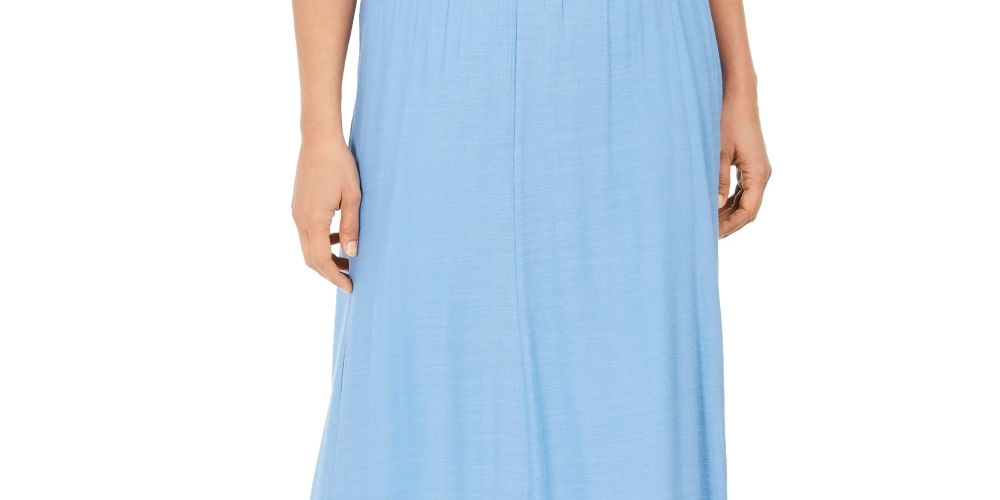 Saia longa feminina de gaze amassada JM Collection, azul, tamanho médio