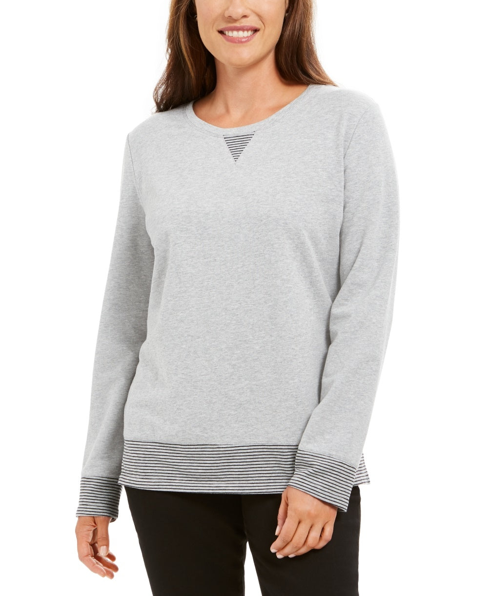 Karen Scott Top feminino pequeno com listras cinza PS