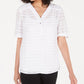Blusa feminina xadrez com decote em V Alfani, branca, tamanho PS/M
