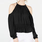 Thalia Sodi Blusa Feminina Smocked Ombros Vazados Preta Tamanho XX-G