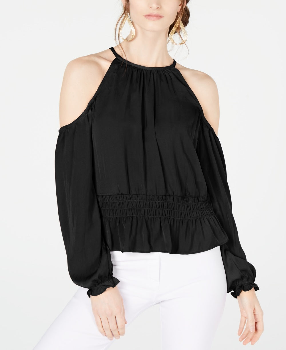 Thalia Sodi Blusa Feminina Smocked Ombros Vazados Preta Tamanho XX-G