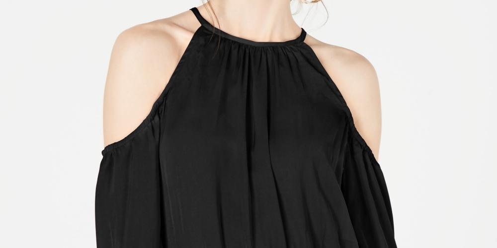 Thalia Sodi Blusa Feminina Smocked Ombros Vazados Preta Tamanho XX-G