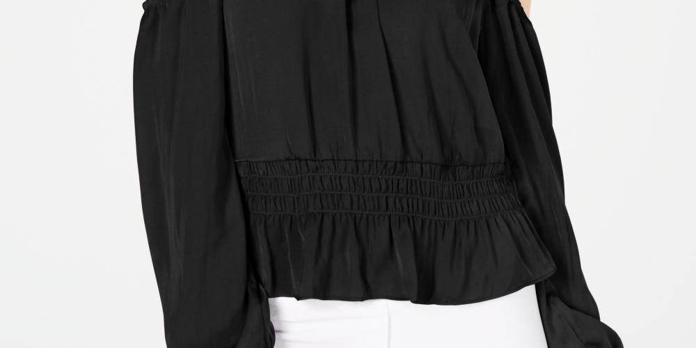 Thalia Sodi Blusa Feminina Smocked Ombros Vazados Preta Tamanho XX-G