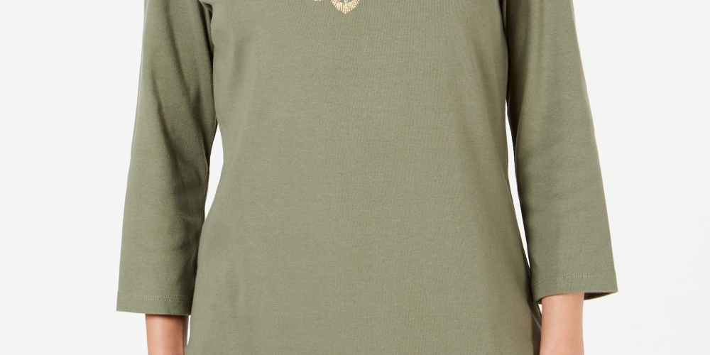 Blusa feminina Karen Scott de algodão com glitter e estampa floral, verde, tamanho XX-G