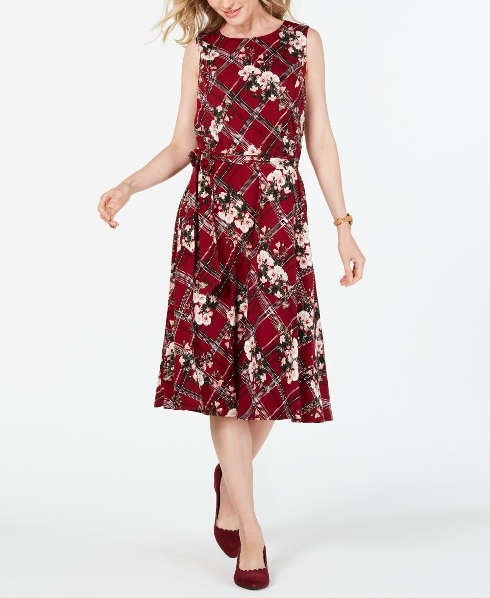 Vestido feminino Charter Club Petite sem mangas com estampa mista, tamanho vinho, Petite X-Large