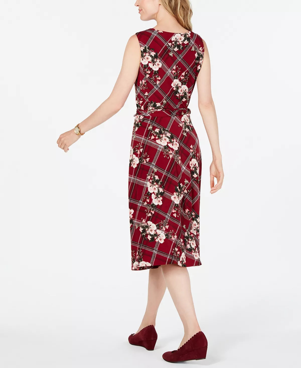 Vestido feminino Charter Club Petite sem mangas com estampa mista, tamanho vinho, Petite X-Large
