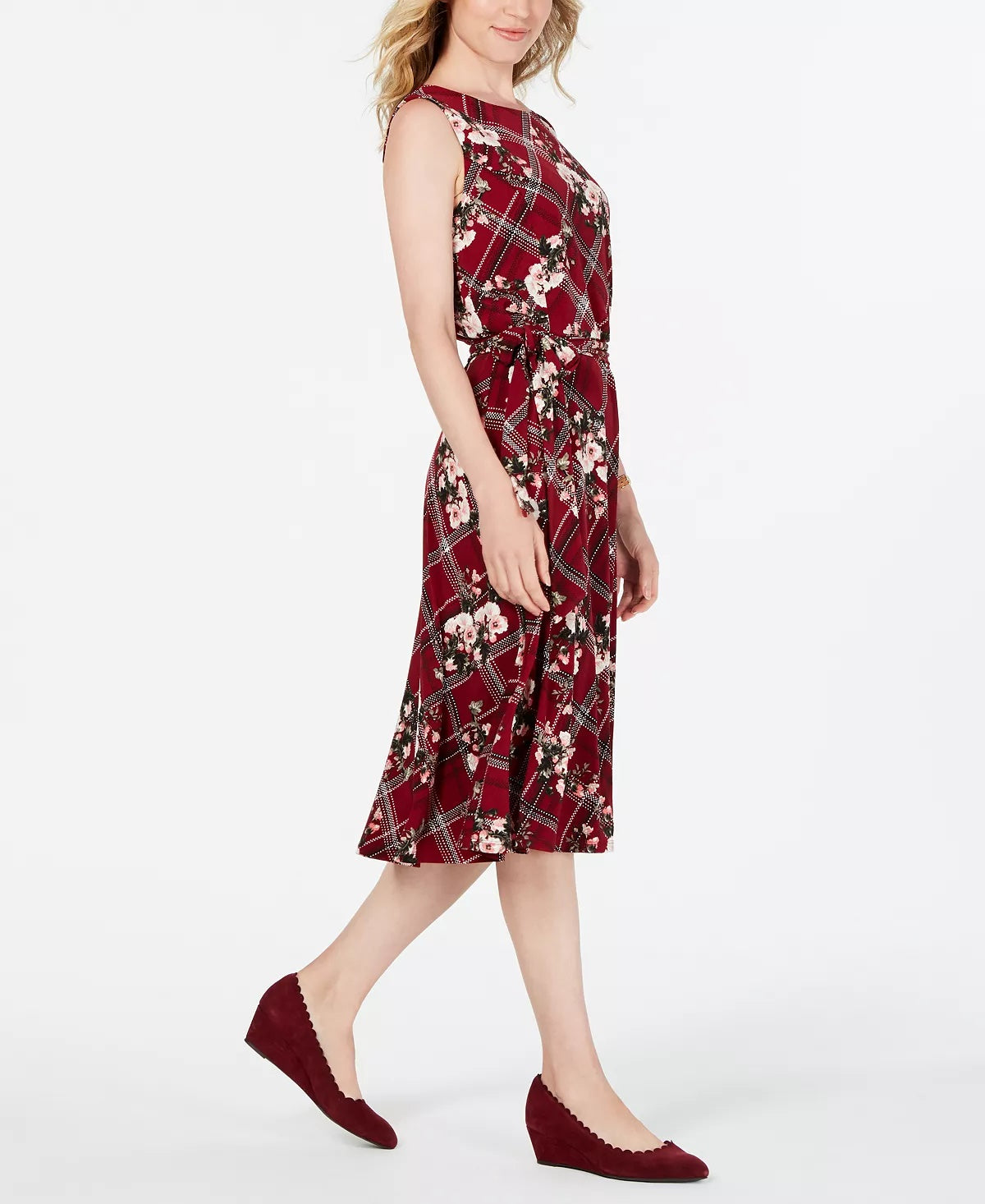 Vestido feminino Charter Club Petite sem mangas com estampa mista, tamanho vinho, Petite X-Large