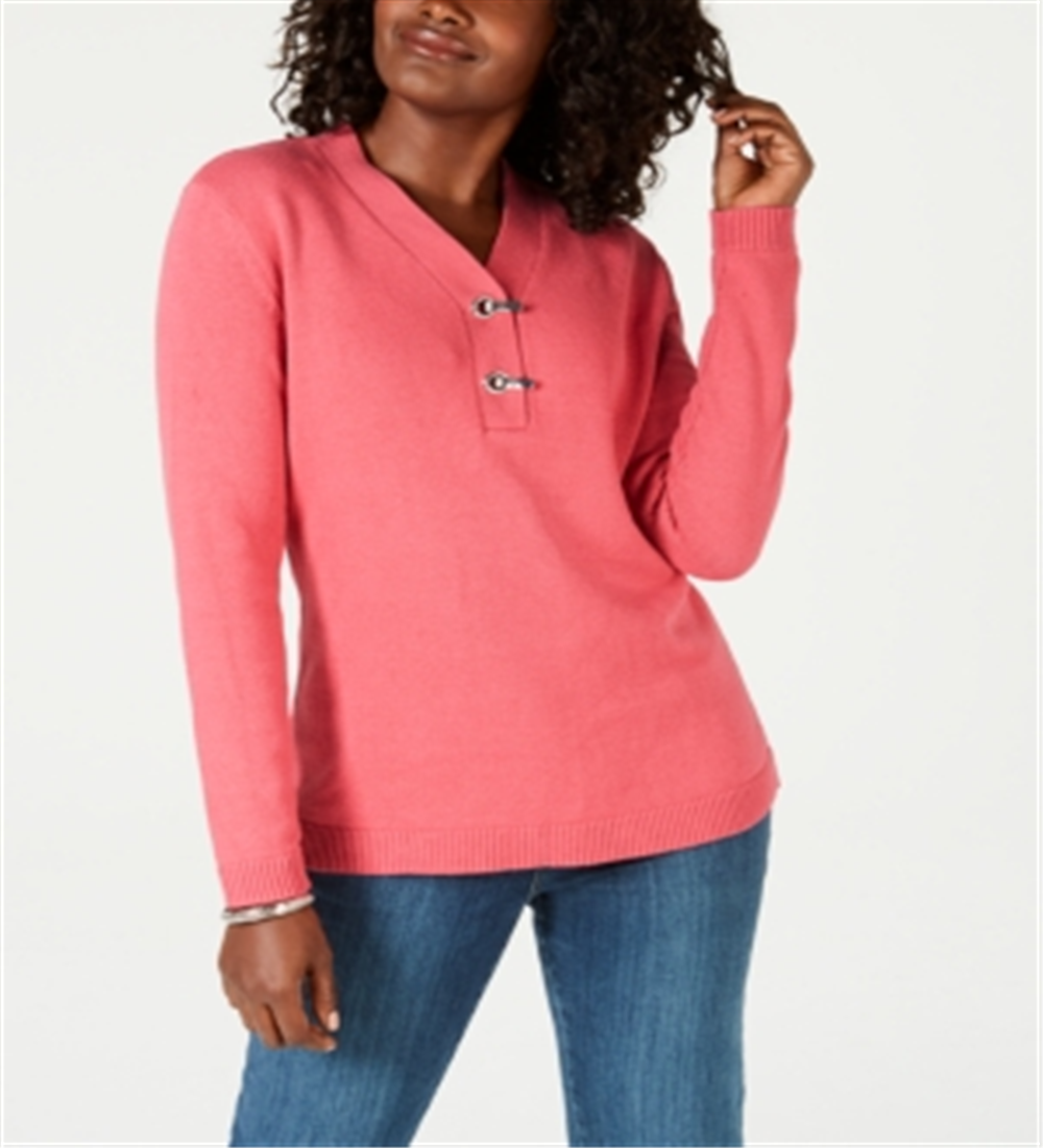 Karen Scott Suéter Henley Feminino de Algodão Rosa Tamanho Pequeno G