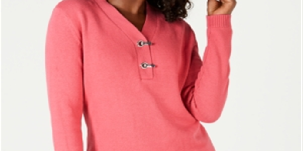 Karen Scott Suéter Henley Feminino de Algodão Rosa Tamanho Pequeno G
