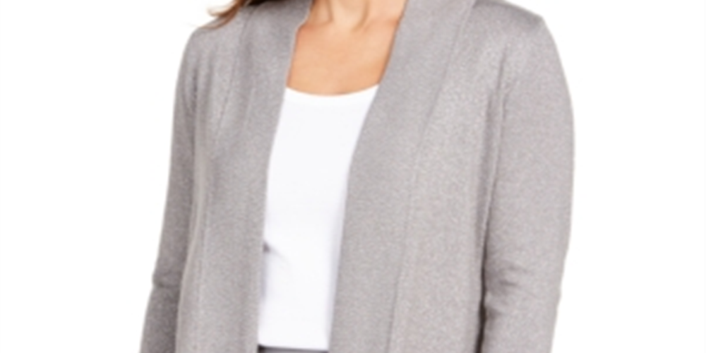 Cardigan metálico com mangas de encaixe JM Collection feminino, cinza, tamanho pequeno