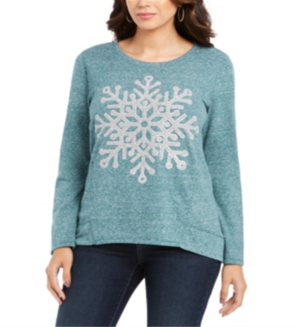 Moletom feminino com estampa de floco de neve estilo &amp; co, verde, tamanho extrapequeno