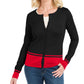 Karen Scott Cardigan Feminino com Botões e Blocos de Cor, Manga Longa, Aberto, Preto, Tamanho Pequeno