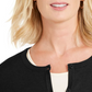 Karen Scott Cardigan Feminino com Botões e Blocos de Cor, Manga Longa, Aberto, Preto, Tamanho Pequeno