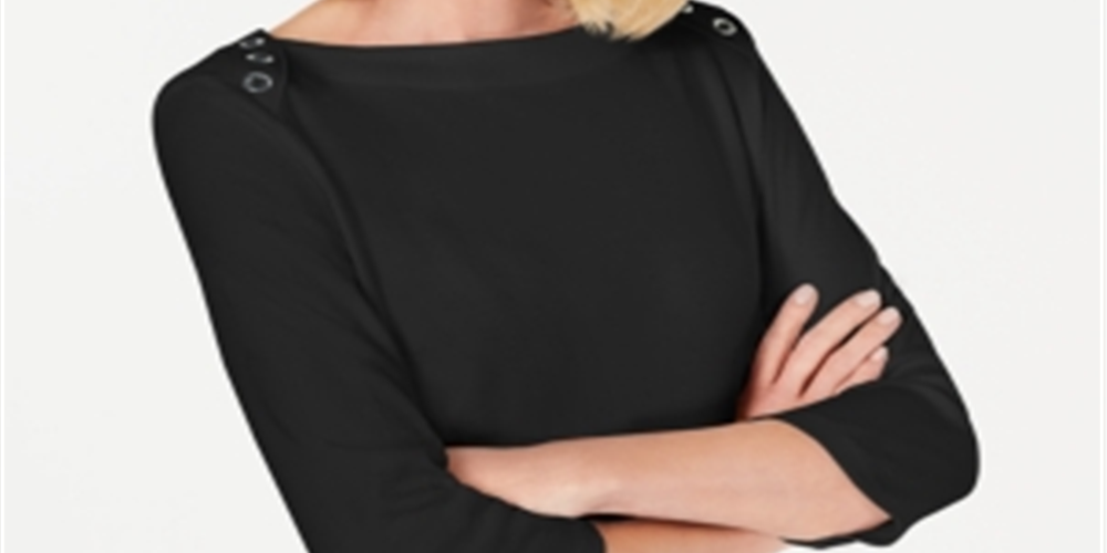 Karen Scott Top Feminino Manga 3/4 com Acabamento em Ilhós Preto Tamanho Médio