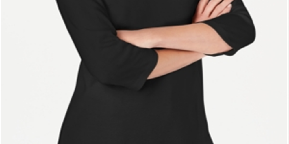 Karen Scott Top Feminino Manga 3/4 com Acabamento em Ilhós Preto Tamanho Médio