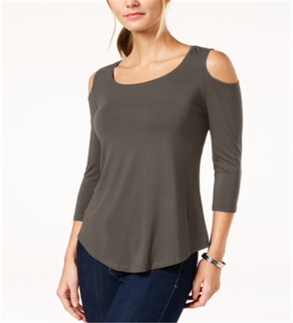 JM Collection Blusa feminina com ombros descobertos, azul, tamanho pequeno