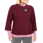 JM Collection Suéter feminino com textura metálica e broche para festa de fim de ano, roxo, tamanho pequeno