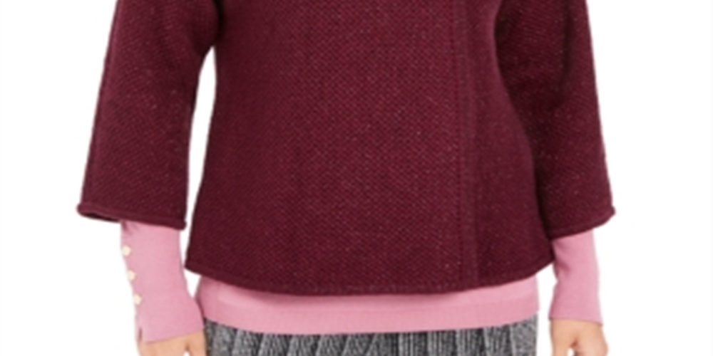 JM Collection Suéter feminino com textura metálica e broche para festa de fim de ano, roxo, tamanho pequeno