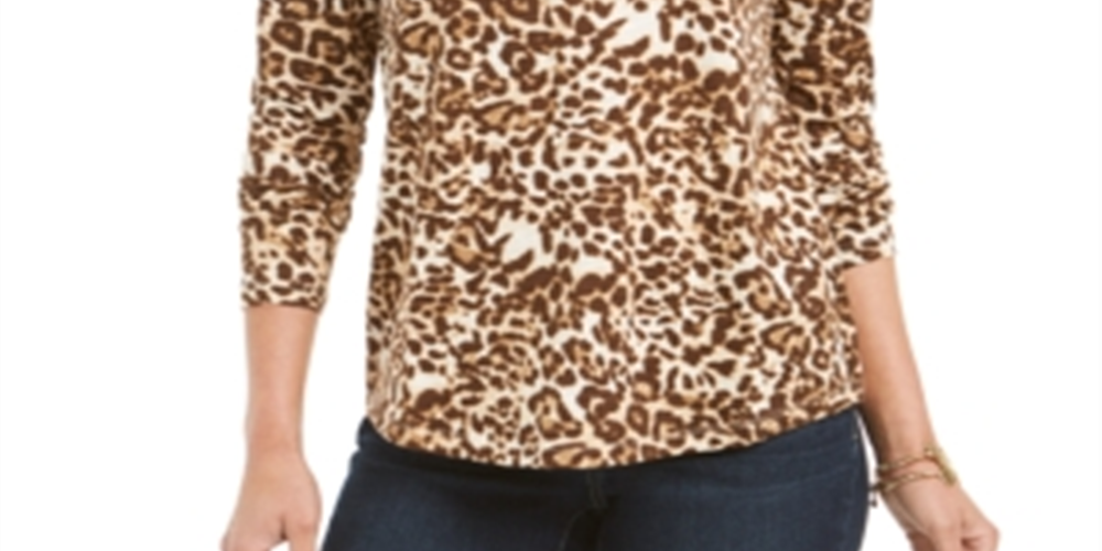 Blusa feminina com estampa animal Style &amp; Co, marrom, tamanho grande