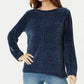 Blusa feminina texturizada mesclada manga comprida gola redonda azul tamanho XS