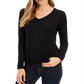 Suéter feminino de lã merino com botões e decote em V, preto, tamanho pequeno